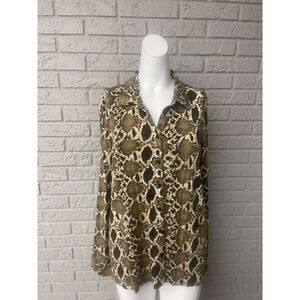 Brook Shields Women Snake Print Long Sleeve Button Down Shirt Size S